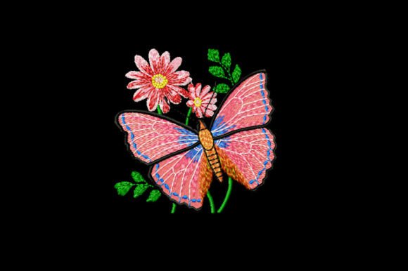 Butterfly and Flowers Embroidery Pattern
