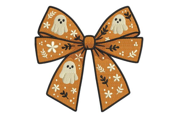 Cute Ghost Halloween Bow Embroidery