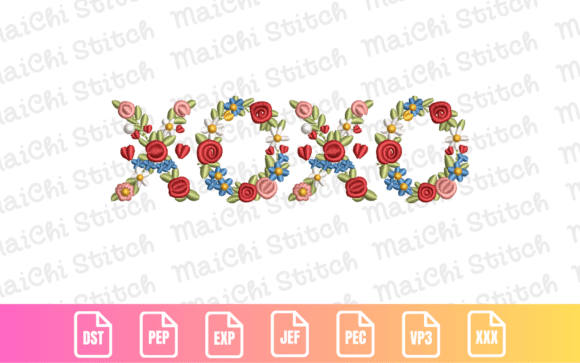 Floral XOXO: Romantic Valentine Embroidery Design