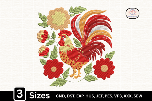 Folk Art Chicken Floral Rooster