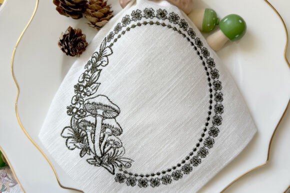Frame with Mushrooms Machine Embroidery