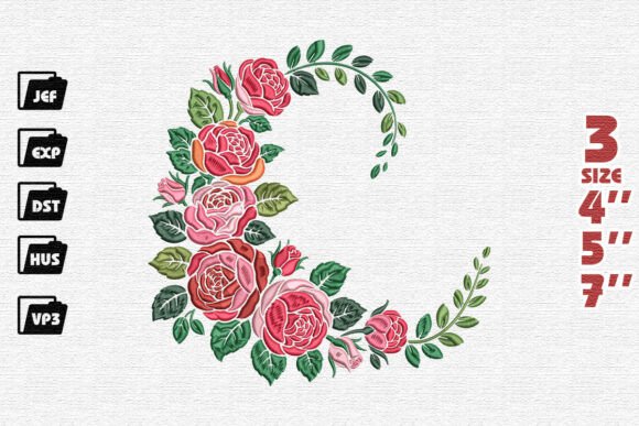 Rose Crescent Embroidery Design